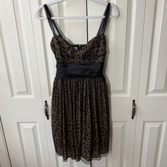 Trixxi Sparkly Layered Leopard Print Formal Dress Spaghetti Strap Womens size 9 - Picture 1 of 10